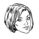 Beautiful young woman face smile retro line art 