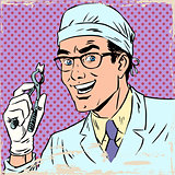 Funny dentist pulled out a tooth pop art retro comic