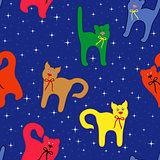 Funny cats over starry sky