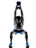 man exercising fitness Kettle Bell weights exercises silhouette