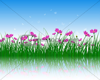 Flower with grass on water surface 