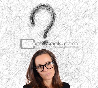 Businesswoman with big question