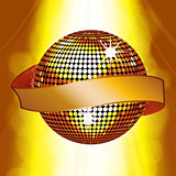Disco ball with banner on glowing background