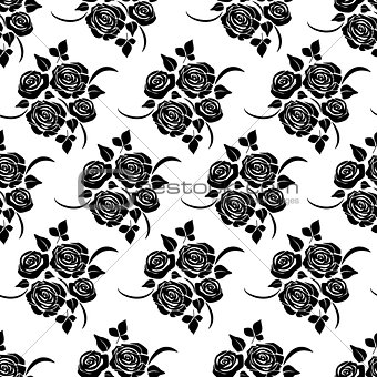 Seamless pattern with black flowers 