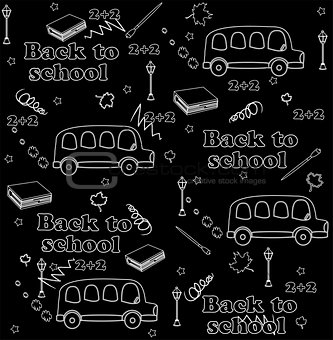 Cute school cartoon seamless pattern. Back to school illustration. black