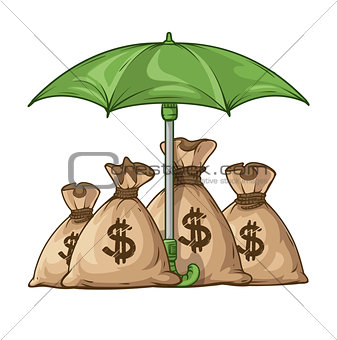 Umbrella protecting sacks with money currency euro