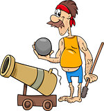 pirate with cannon cartoon illustration