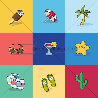 Collection of Summer Icons in Flat Design