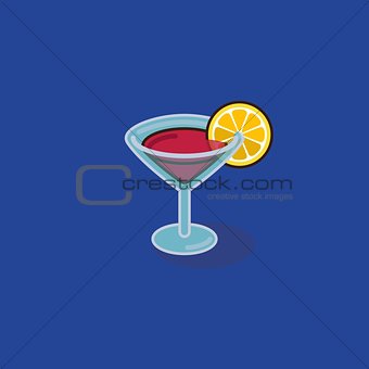 Cocktail glass with lemon and drinking straw