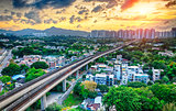 hong kong urban downtown and sunset speed train