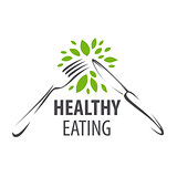 vector logo fork, knife and green leafs