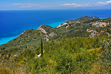 Lefkada island Landscape with forest and Ionian sea