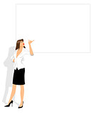 Businesswoman pointing at banner