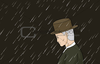 Serious Man in Rain
