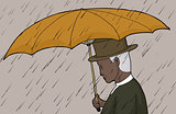Man Holding Umbrella in Storm