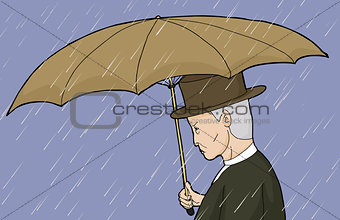 Man Holding Umbrella in Rain