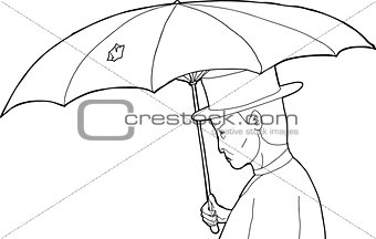 Man Under Damaged Umbrella