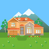Country house in mountains. Vector illustration