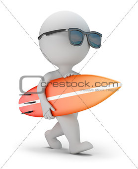 3d small people - walk with a surfboard