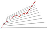Graph with red arrow up. Vector illustration