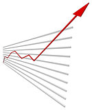 Graphical chart with red arrow up. Vector illustration