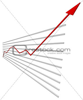 Graphical chart with red arrow up. Vector illustration