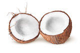 Two halves of coconut lying next