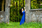 Portrait Of Sensual Fashion Woman In Blue Dress Outdoor