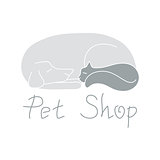 Cat and dog are sleeping, sign for pet shop logo