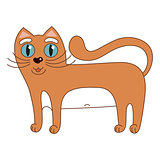 Vector illustration of funny cute red cat with white tummy