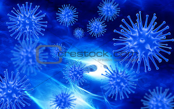 Medical background with 3D virus cells and blood cells