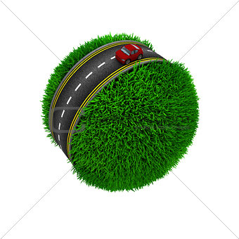 Road around a grassy globe