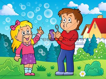 Children playing with bubble kit theme 2