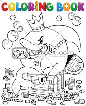 Coloring book with shark and treasure
