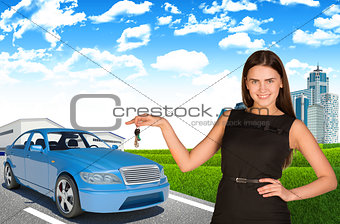 Businesswoman with car