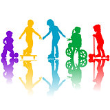 Colored silhouettes of active kids
