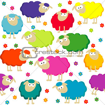 Seamless background with cute sheeps