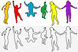 Set of children outline silhouettes jumping