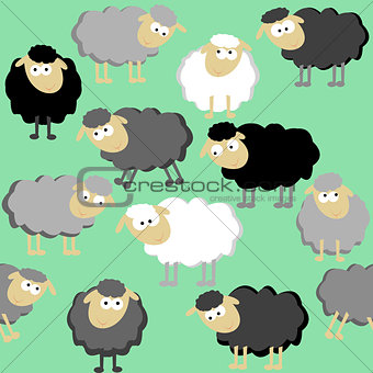 Sheep seamless pattern on a green background