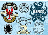 vector patterns with lobster, octopus, shrimp for logo design seafood