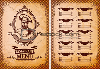 template for restaurant menu in retro style with chef