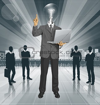 Vector Lamp Head Business Man Shows Something With Finger