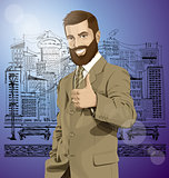 Vector Business Man With Beard Shows Well Done