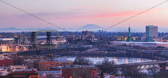 Portland Oregon Cityscape at Sunrise Panorama
