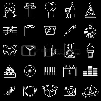 New Year line icons on black background