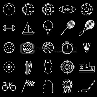 Sport  line icons on black background