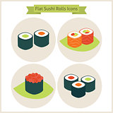 Flat Sushi Rolls Circle Icons Set