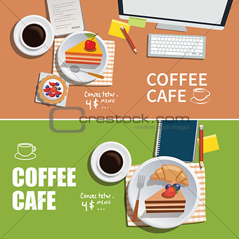 coffee cafe banner flat design element