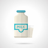 Milk bottle and glass flat color vector icon