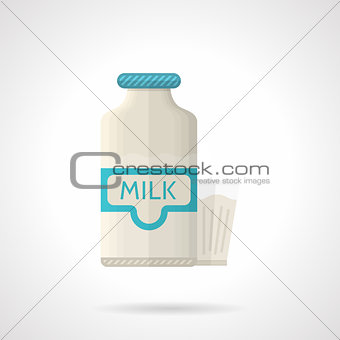 Milk bottle and glass flat color vector icon